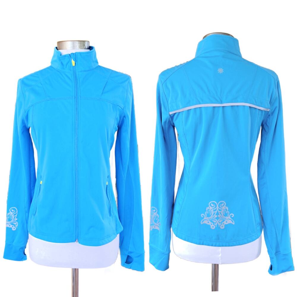 ATHLETA Headwings Running Jacket Reflective Zip Up Medium Aqua Turquoise